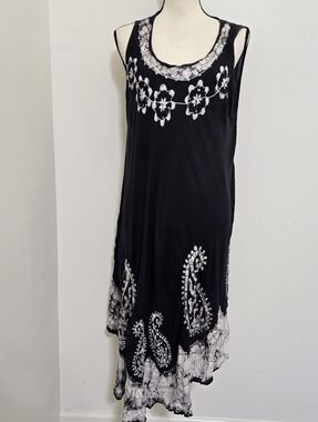RIMA Free Size Sleeveless Paisley Print Beach Flowy Travel Vacatiom Dress‎ Black